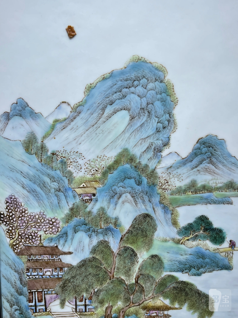 民国 粉彩山水纹插屏 - 图3